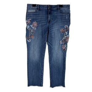 White House Black Market Jeans Womens 12 Blue Straight Crop Embroidered Floral